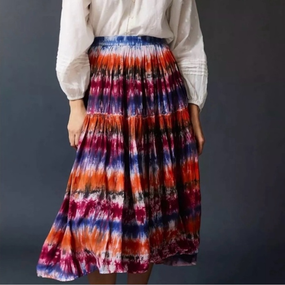 Anthropologie Oksana Norblack Norwhite Tie Dye Midi Skirt Women’s XS Boho Artsy